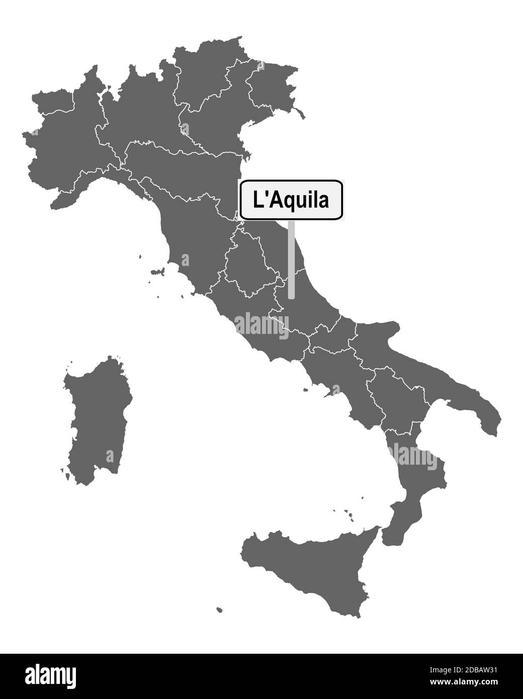 Landkarte von Italien mit Ortsschild von l’Aquila Banque D'Images