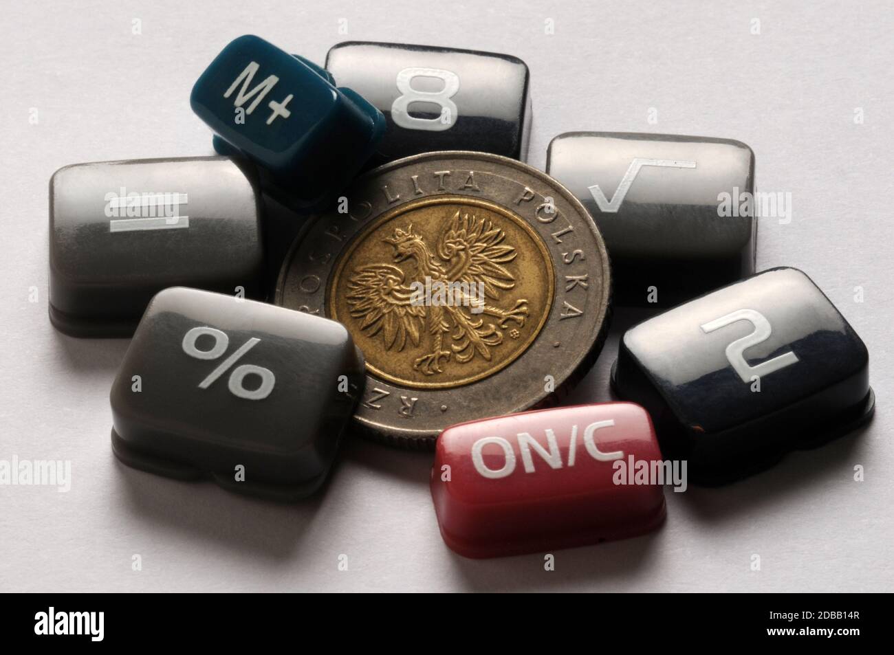 Pièce de monnaie polonaise avec touches de calculatrice Banque D'Images