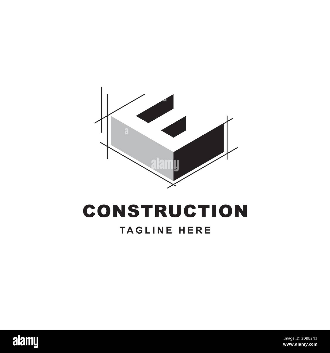 Logo de construction avec icône en forme de lettre E. Lettre E initiale sur le symbole du bâtiment Illustration de Vecteur