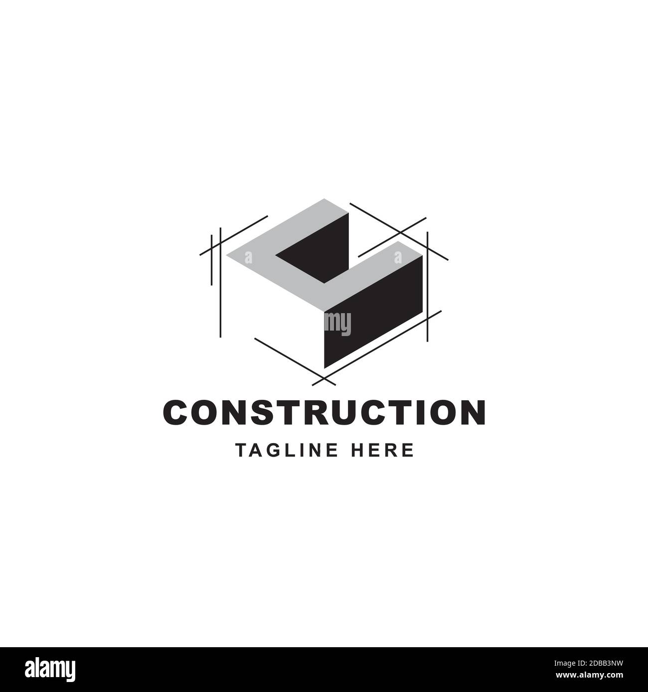 Logo de construction avec icône en forme de lettre C. Lettre C initiale sur le symbole du bâtiment Illustration de Vecteur