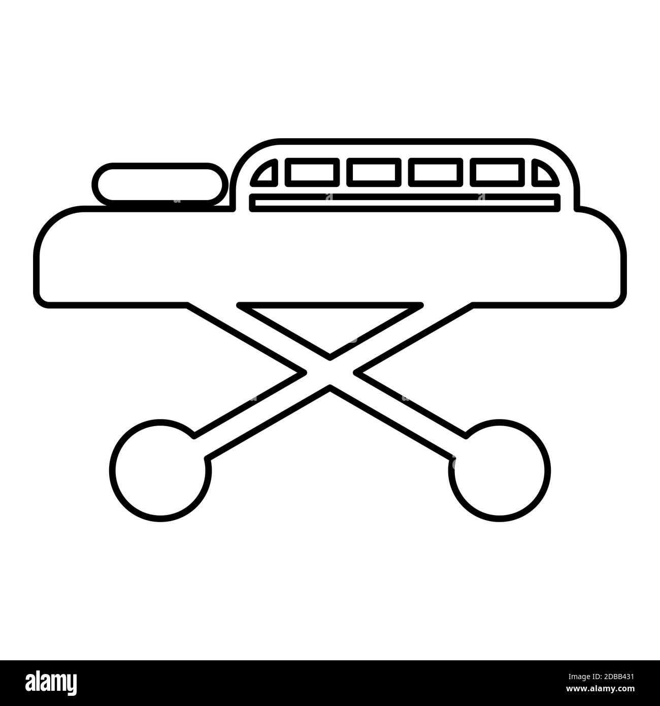 Lit médical Couch patient Hospital gurney icône soins intensifs contours noir illustration vectorielle image simple style plat Banque D'Images Lit médical Couch patient Hospital gurney icône soins intensifs contours noir illustration vectorielle image simple style plat Banque D'Images