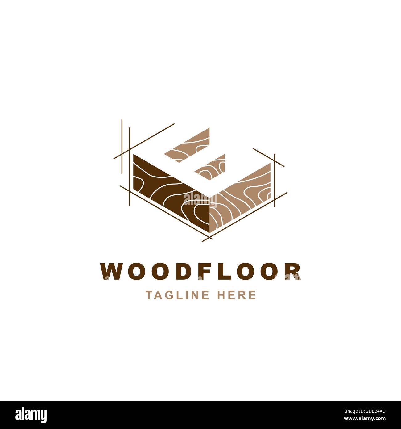 Logo en bois avec modèle de dessin vectoriel en forme de lettre E. Illustration de Vecteur