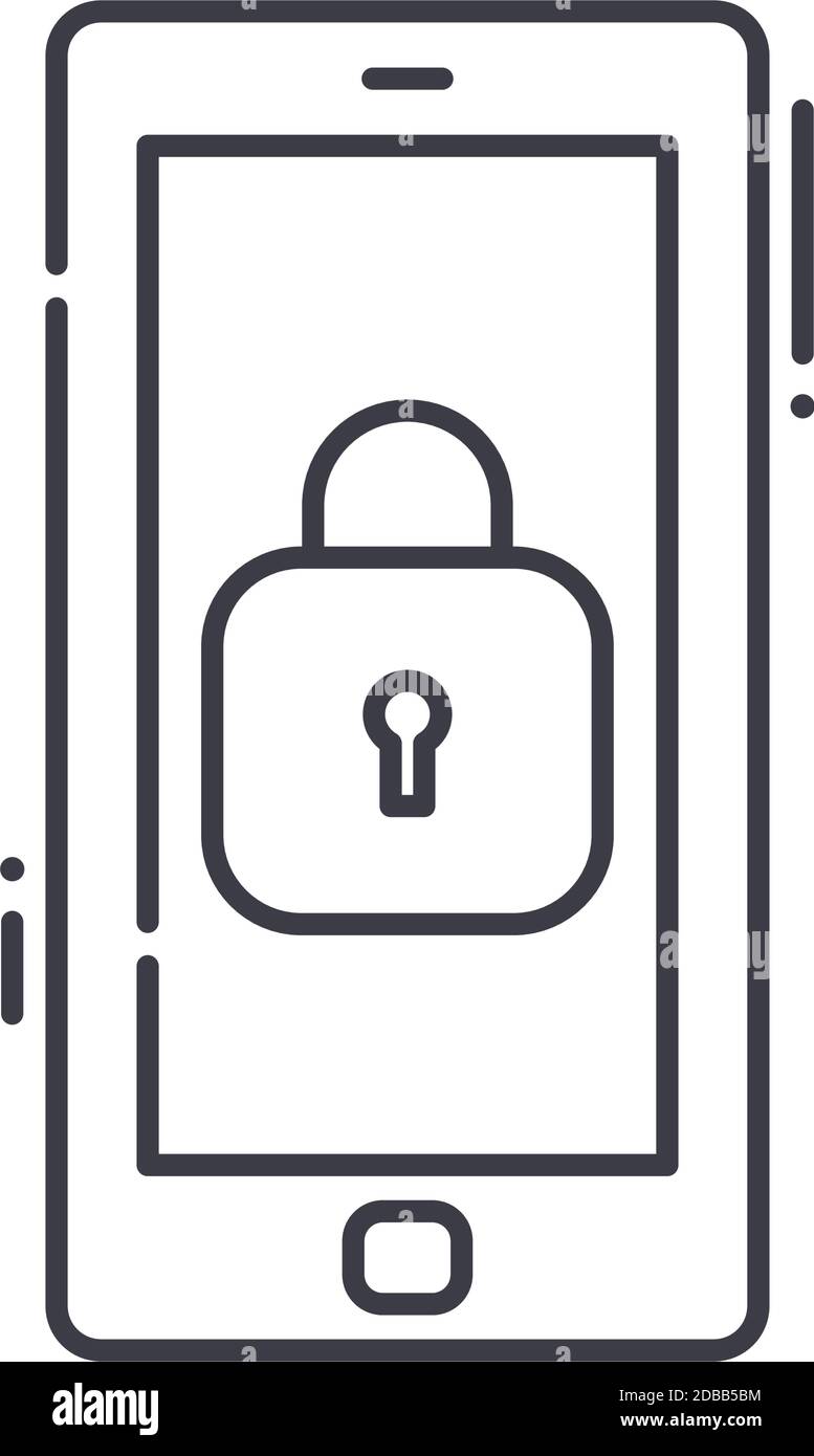 Icône de protection de smartphone, illustration isolée linéaire, vecteur de ligne mince, signe de conception Web, symbole de concept de contour avec contour modifiable sur blanc Illustration de Vecteur