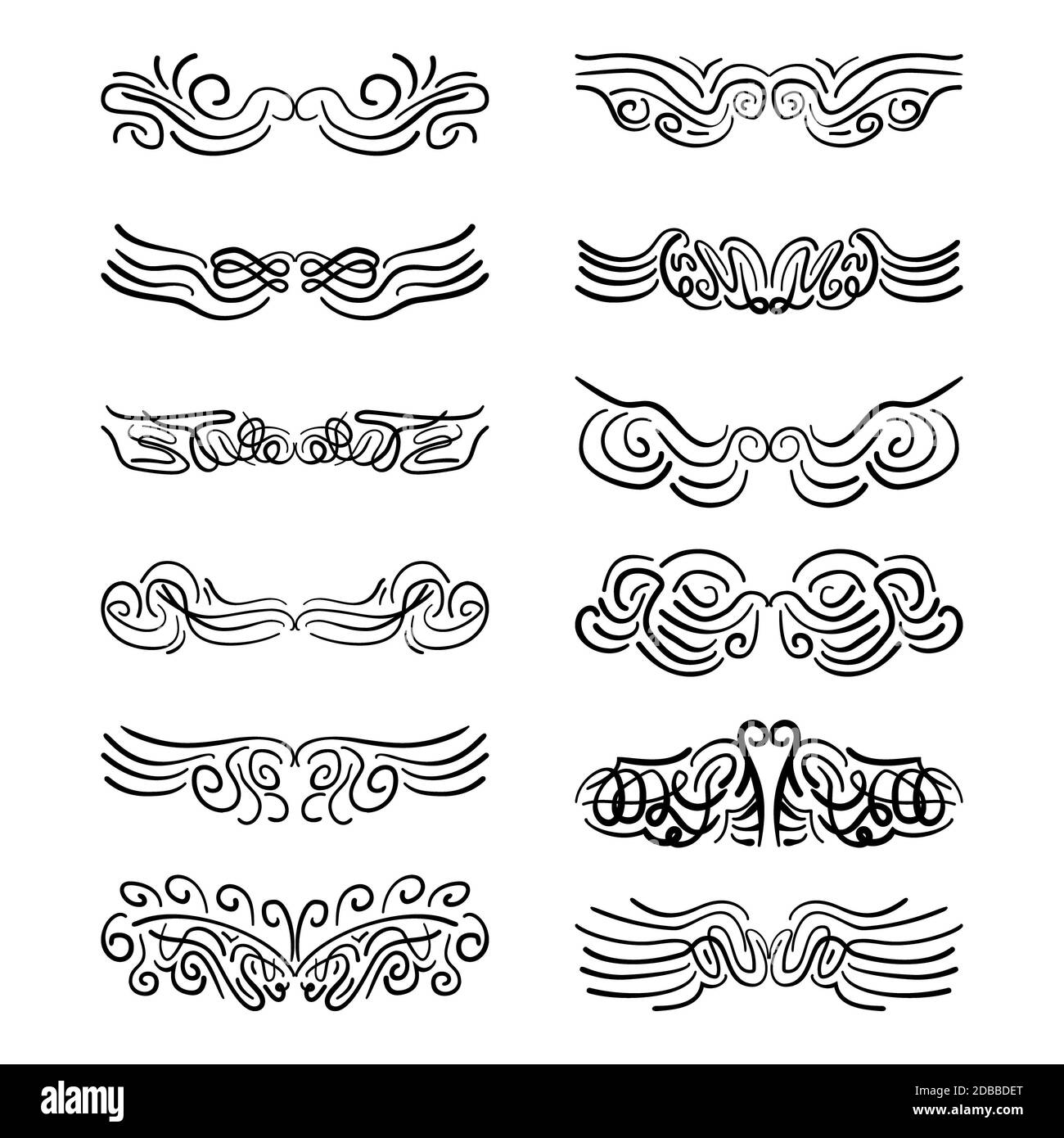 Ensemble de séparateurs calligraphiques noirs. Éléments de bordure. Séparateurs de texte. Banque D'Images