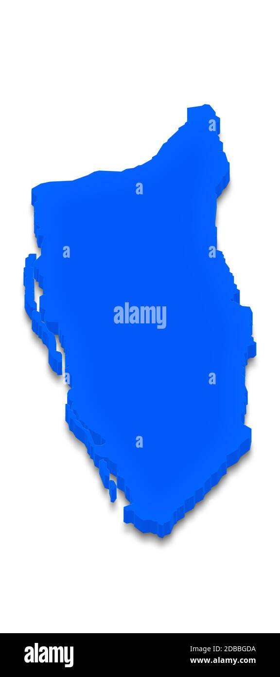 Illustration d'une carte de terre bleue d'Aruba sur fond blanc isolé. Projection de perspective isométrique 3D gauche. Banque D'Images
