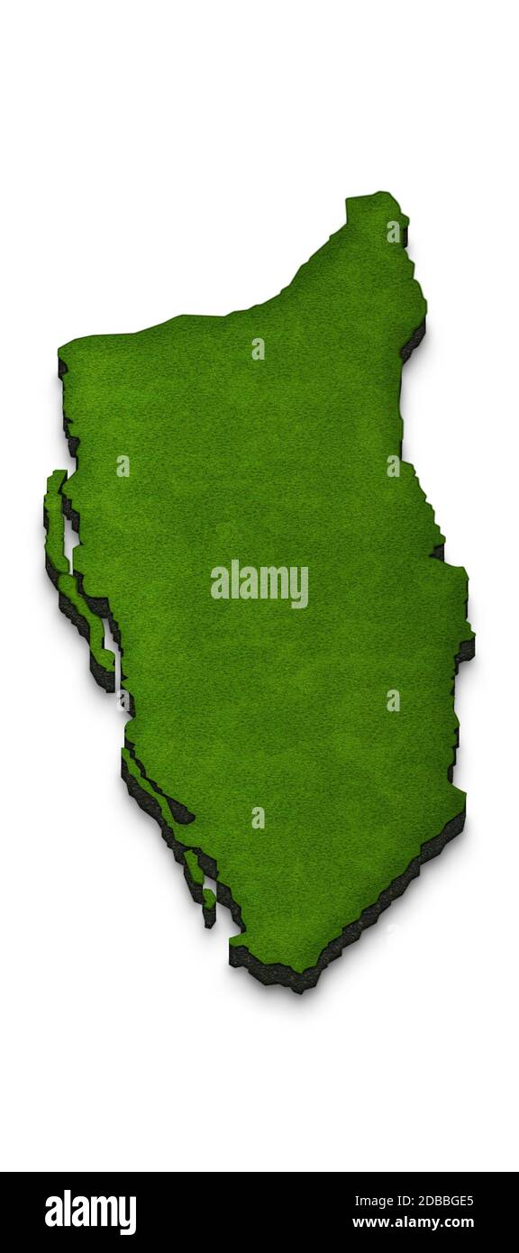 Illustration d'une carte de terre verte d'Aruba sur fond blanc isolé. Projection de perspective isométrique 3D gauche. Banque D'Images