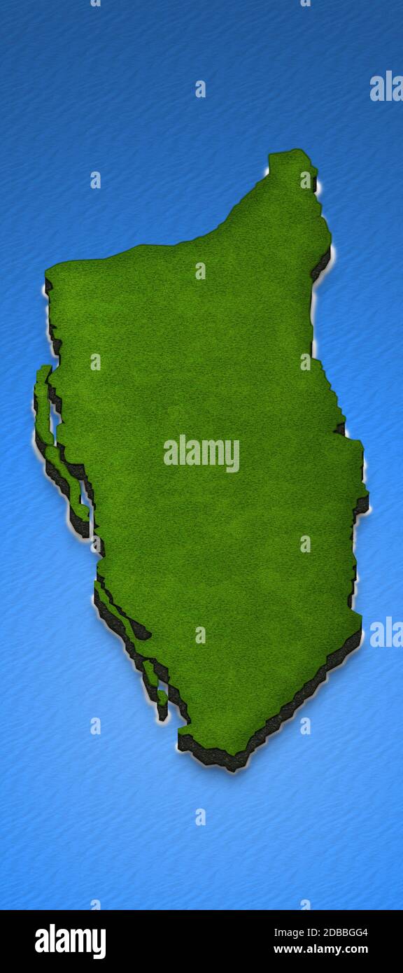 Illustration d'une carte verte d'Aruba sur fond d'eau. Projection de perspective isométrique 3D gauche. Banque D'Images