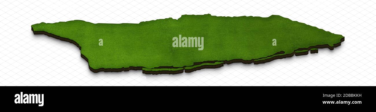 Illustration d'une carte verte d'Aruba sur fond de grille. Projection de perspective isométrique 3D droite. Banque D'Images