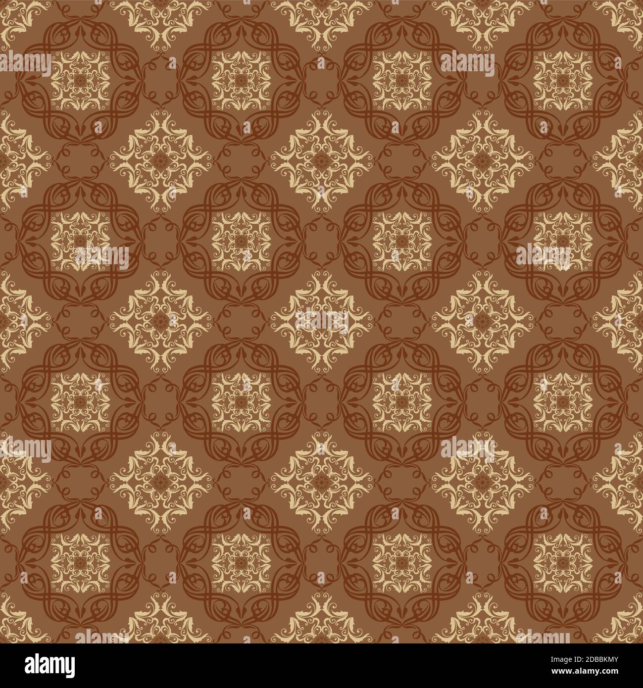 Motifs fleuris modernes sur tissu batik Central Java avec un motif de couleur marron lisse. Illustration de Vecteur