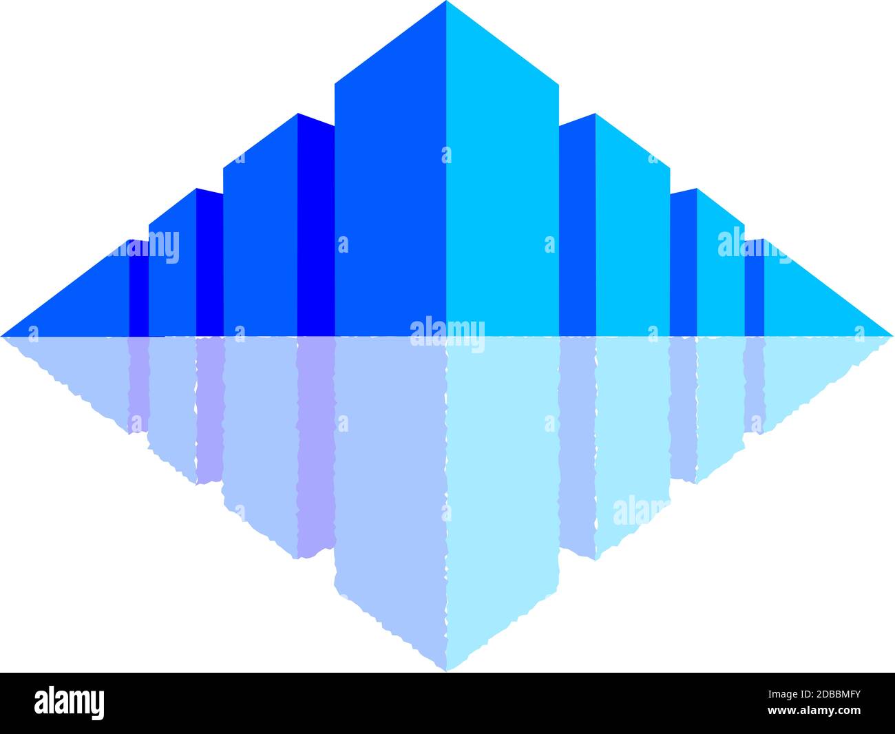 Une perspective bleue de bloc de ville avec réflexion. Banque D'Images