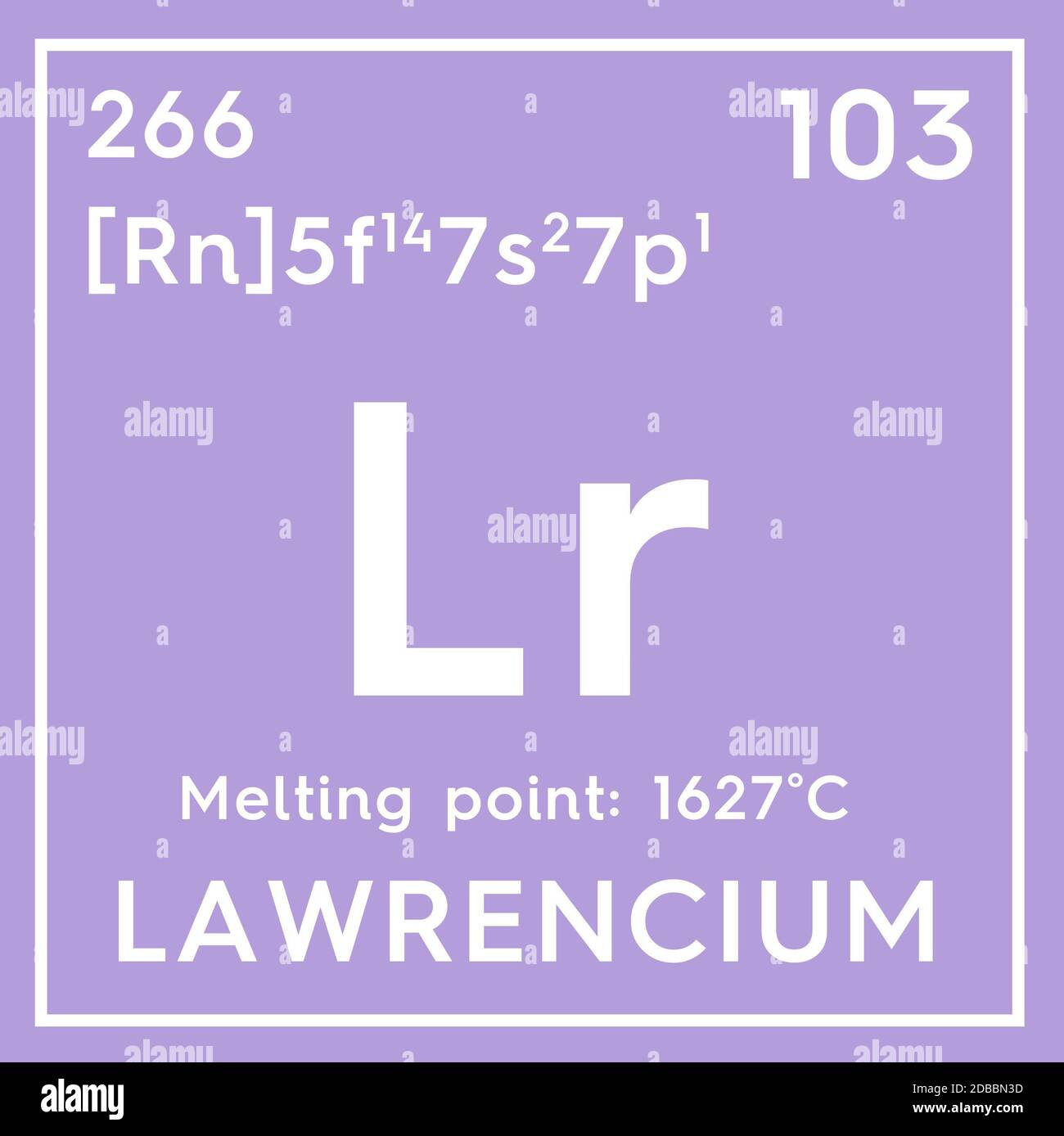 Lawrencium. Actinoïdes. Élément chimique du tableau périodique de Mendeleev. Lawrencium en cube carré concept créatif. Illustration 3D. Banque D'Images