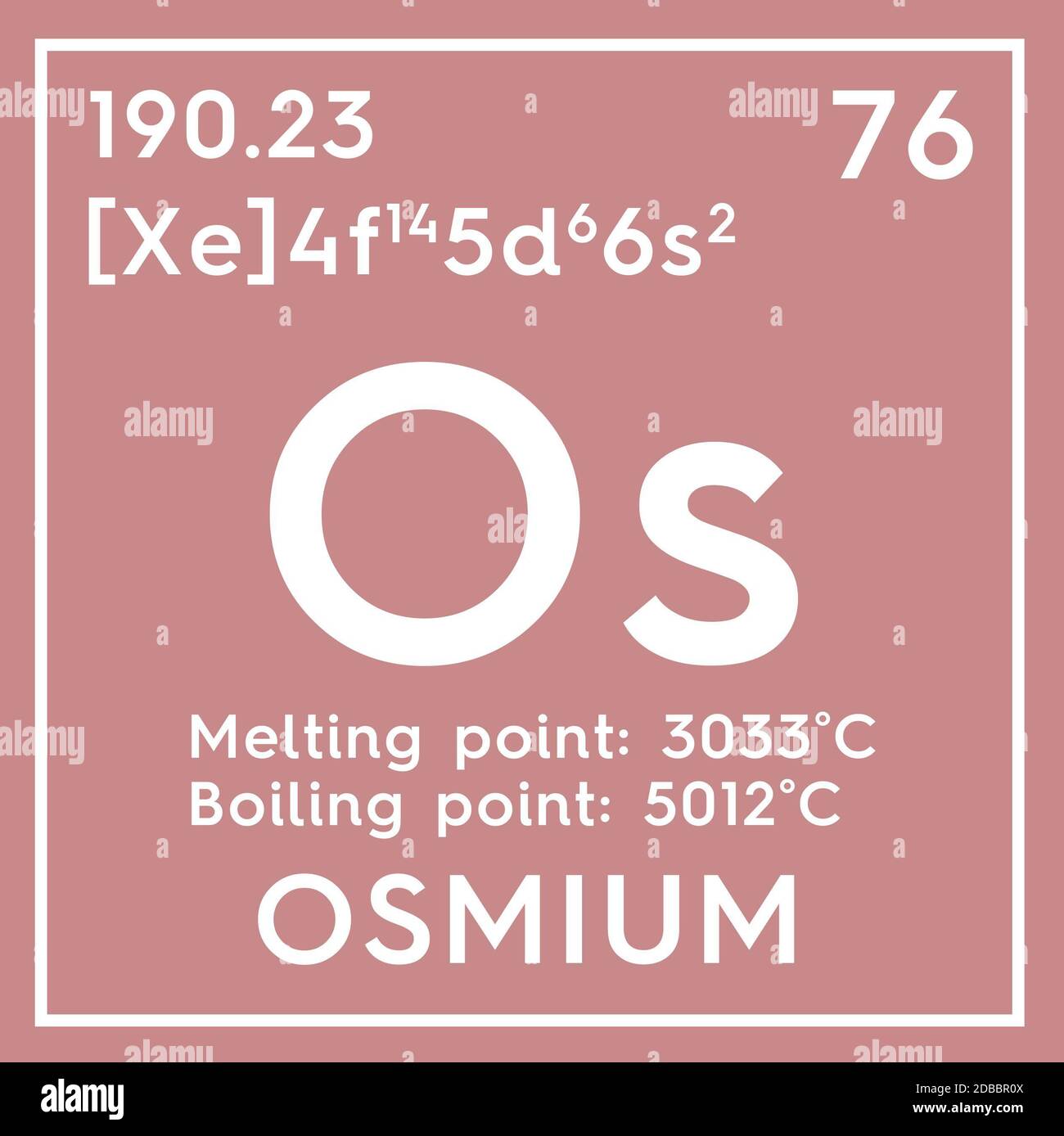 Osmium. Métaux de transition. Élément chimique du tableau périodique de Mendeleev. Osmium en cube carré concept créatif. Illustration 3D. Banque D'Images