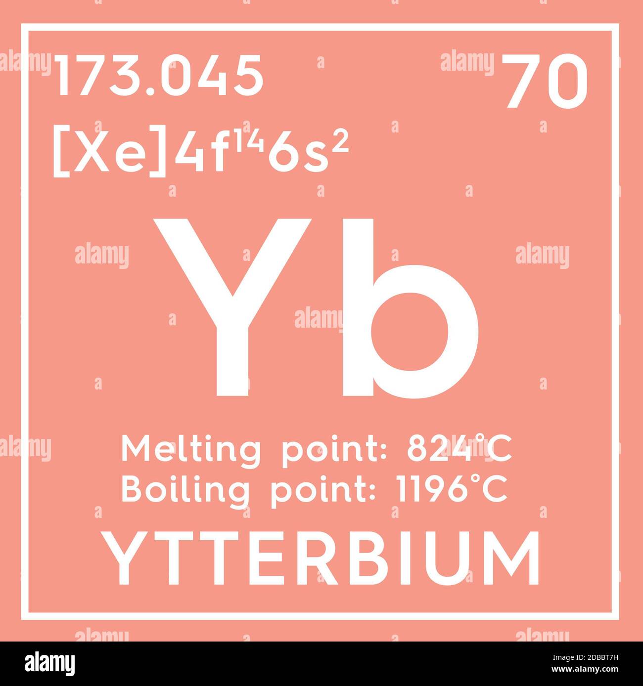 Ytterbium. Lanthanoïdes. Élément chimique du tableau périodique de Mendeleev. Ytterbium en cube carré concept créatif. Illustration 3D. Banque D'Images