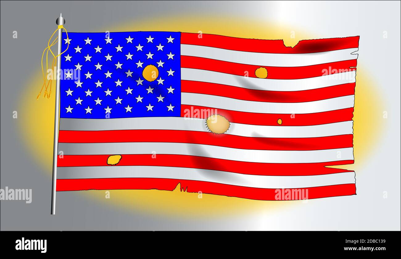 Le drapeau américain, les Stars and Stripes contre un fond doré. Banque D'Images