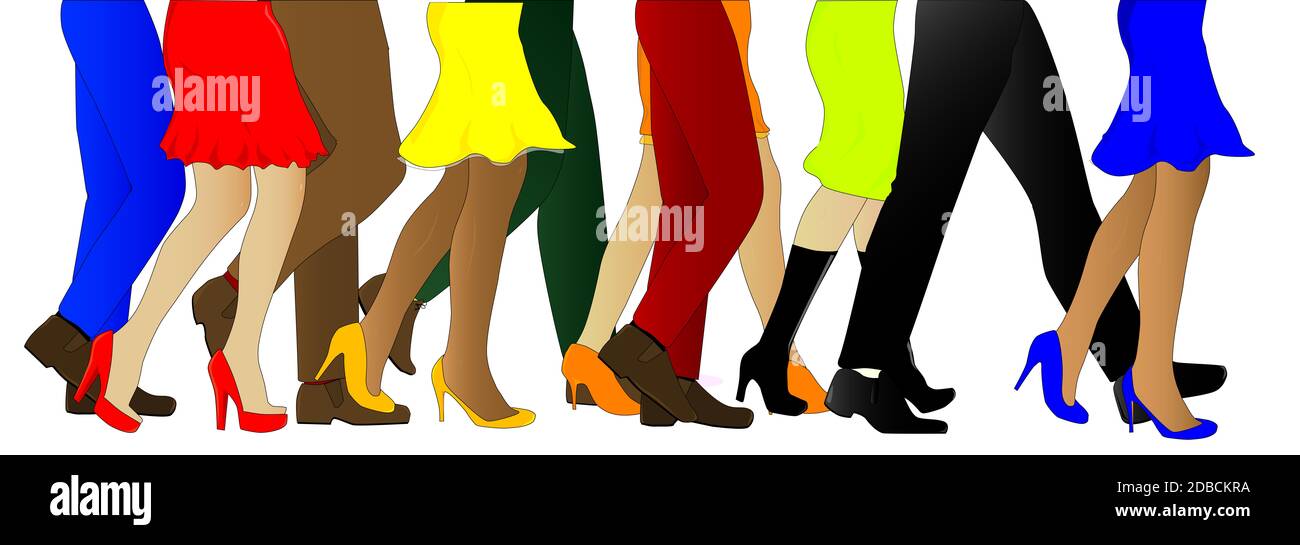 Une collection d'hommes et de femmes les jambes de l'avant en ligne, isolated over white. Banque D'Images