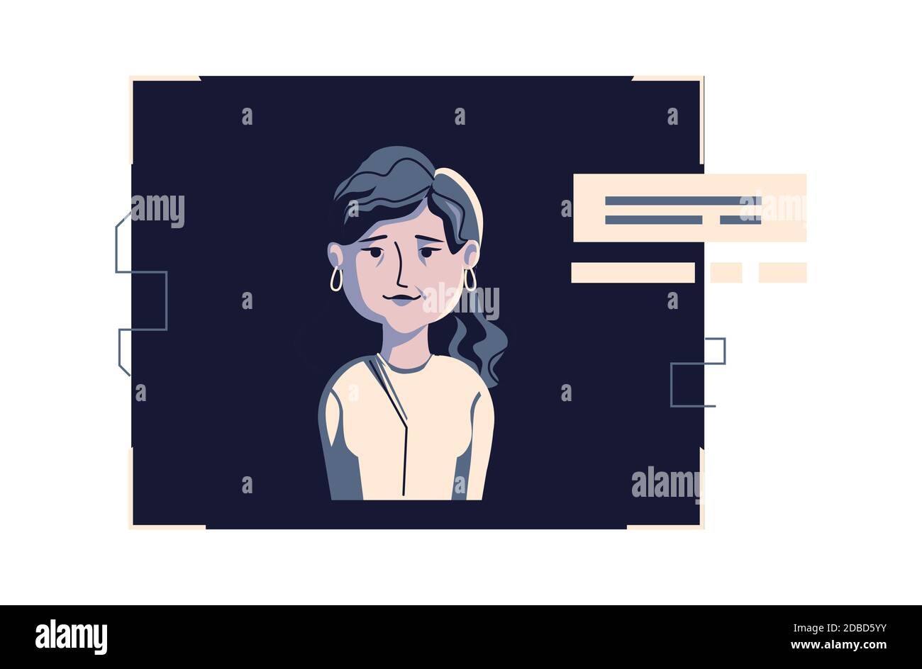 Avatar de personnes modernes dans des vêtements décontractés, illustration de dessin animé vectoriel. Femme avec un visage et des cheveux individuels, dans un cadre numérique clair sur fond d'ordinateur bleu foncé, image pour le profil web Illustration de Vecteur