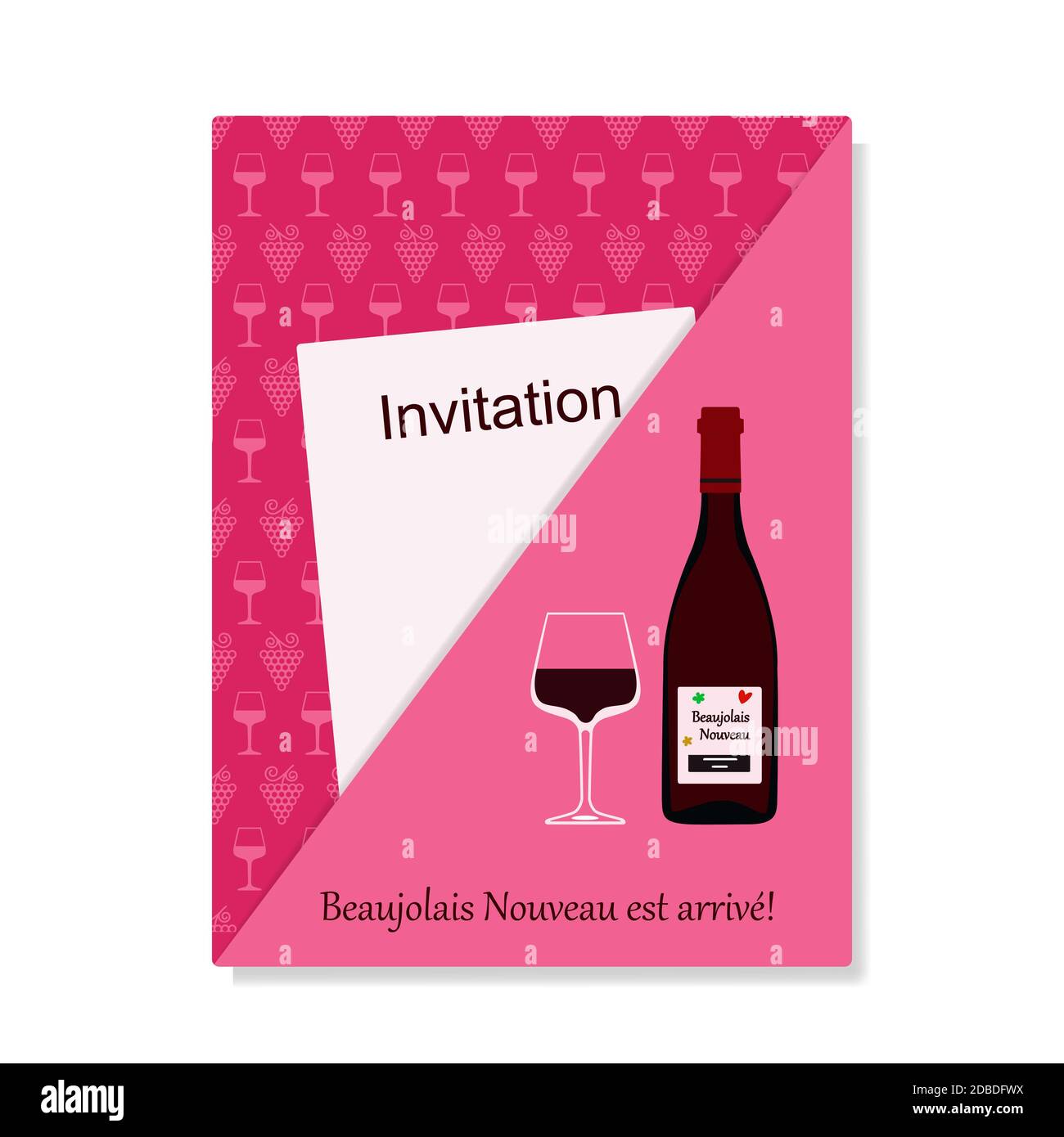 Boissons alcoolisées. Invitation avec bouteille Beaujolais nouveau et verre. Illustration