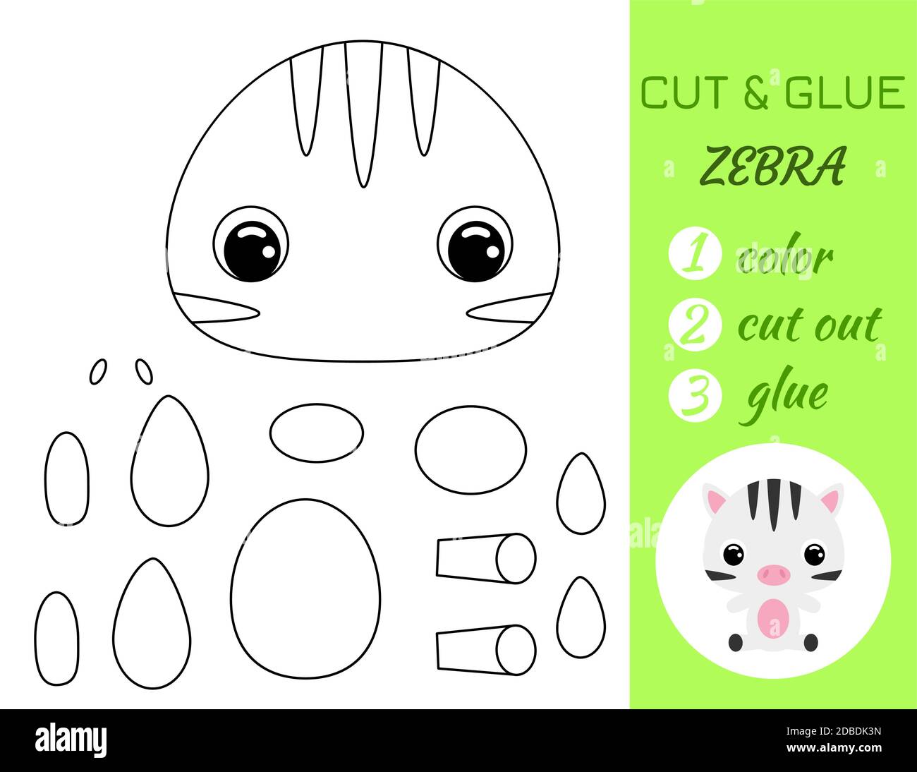Simple Jeu Educatif Coloriage Page Couper Et La Colle Bebe Zebre Assis Pour Les Enfants Jeu De Papier Educatif Pour Les Enfants D Age Prescolaire Couleur Pieces Coupees Et Gl Image Vectorielle Stock
