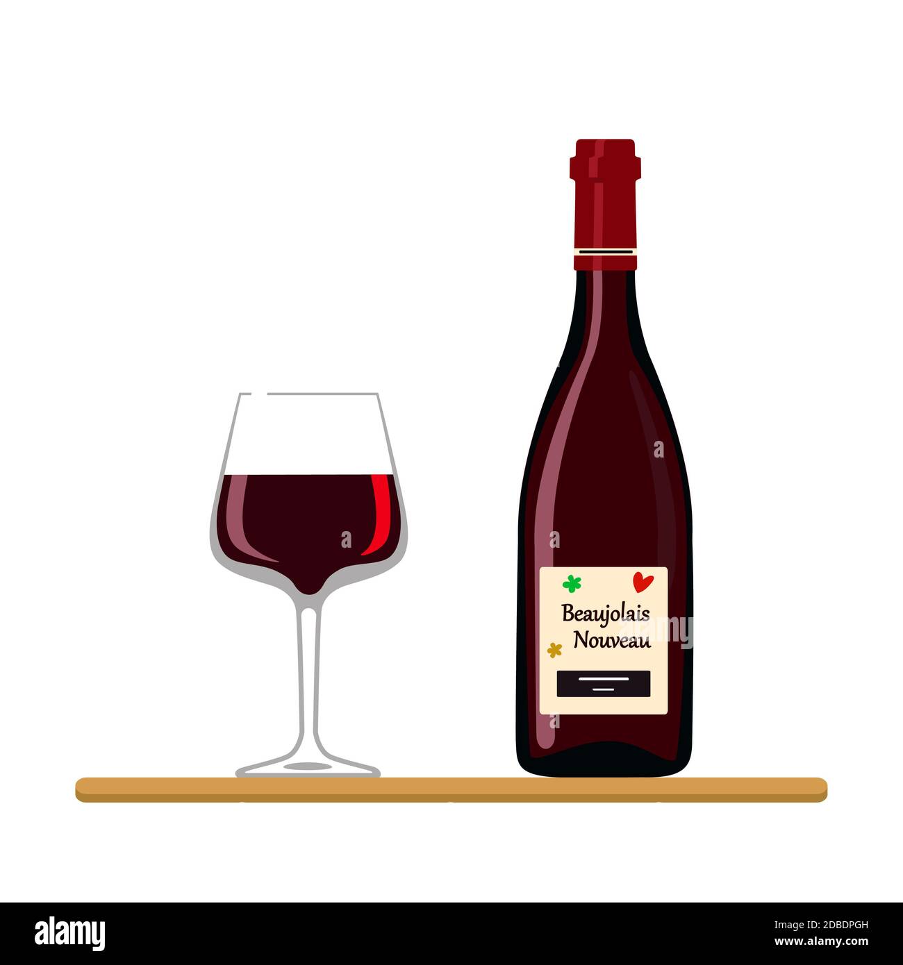 Boissons Alcogoliques. Bouteille et verre à vin avec Beaujolais nouveau  isolé sur fond blanc. Illustration vectorielle Photo Stock - Alamy