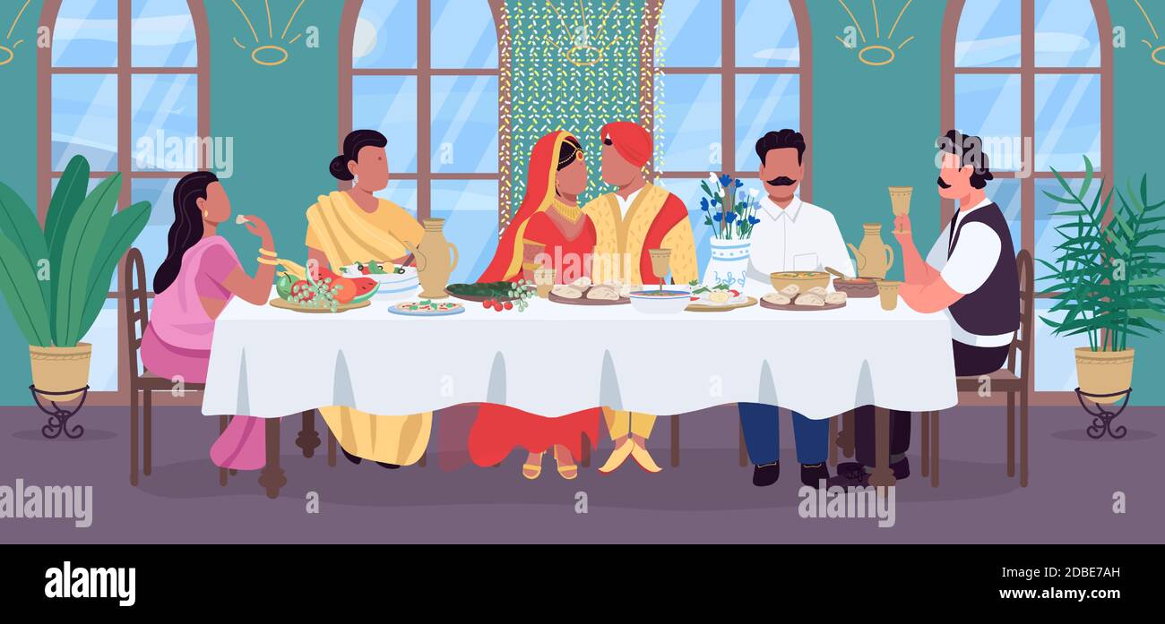 Illustration vectorielle de couleur plate de mariage indien Illustration de Vecteur