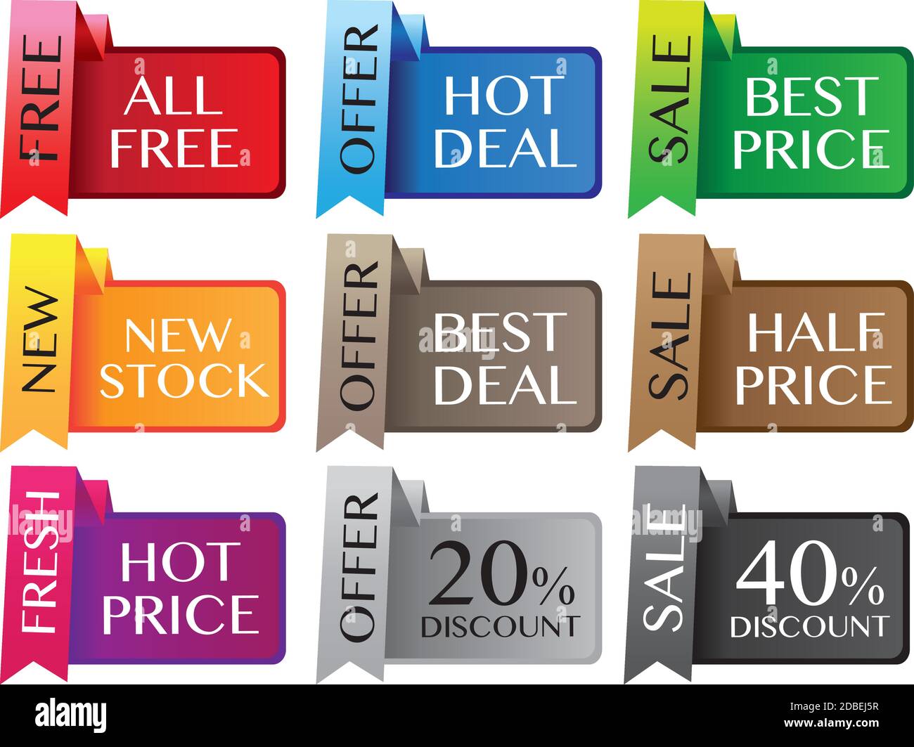 Étiquettes de remise sur support papier avec différents messages. Illustration vectorielle. Illustration de Vecteur