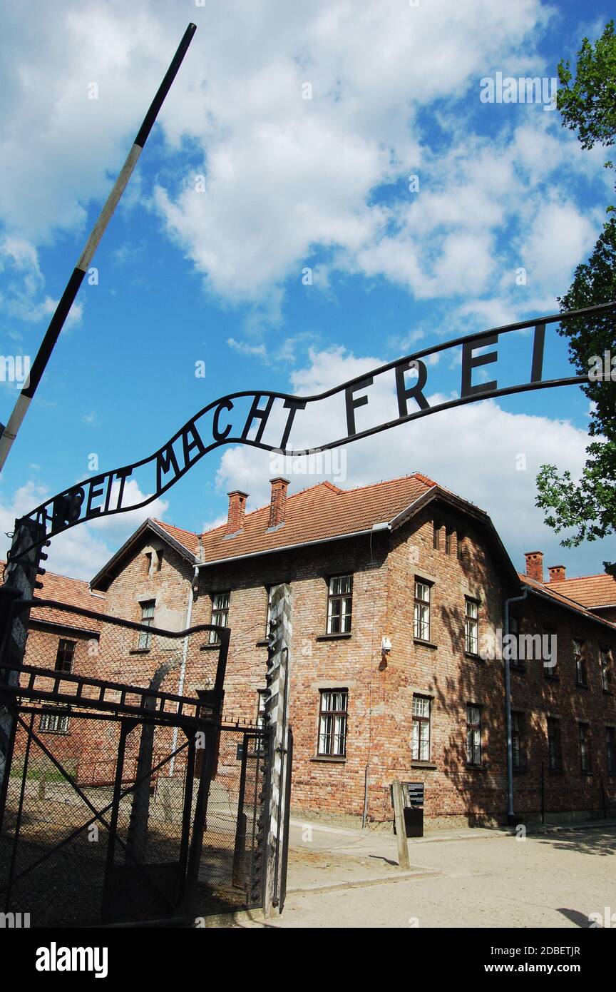 Porte d'entrée du camp de concentration d'Auschwitz Banque D'Images