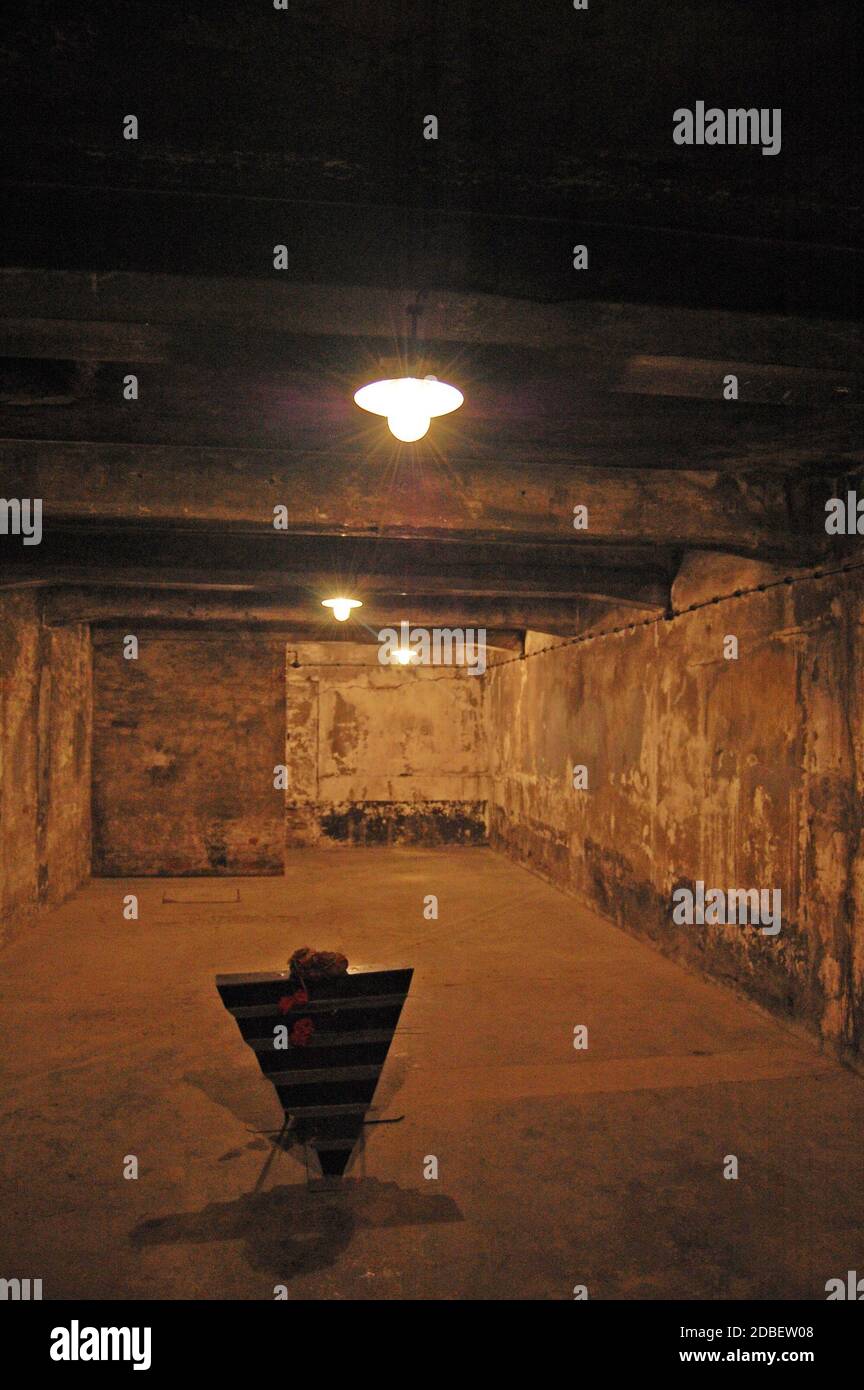Intérieur des chambres à gaz du camp de concentration d'Auschwitz Banque D'Images