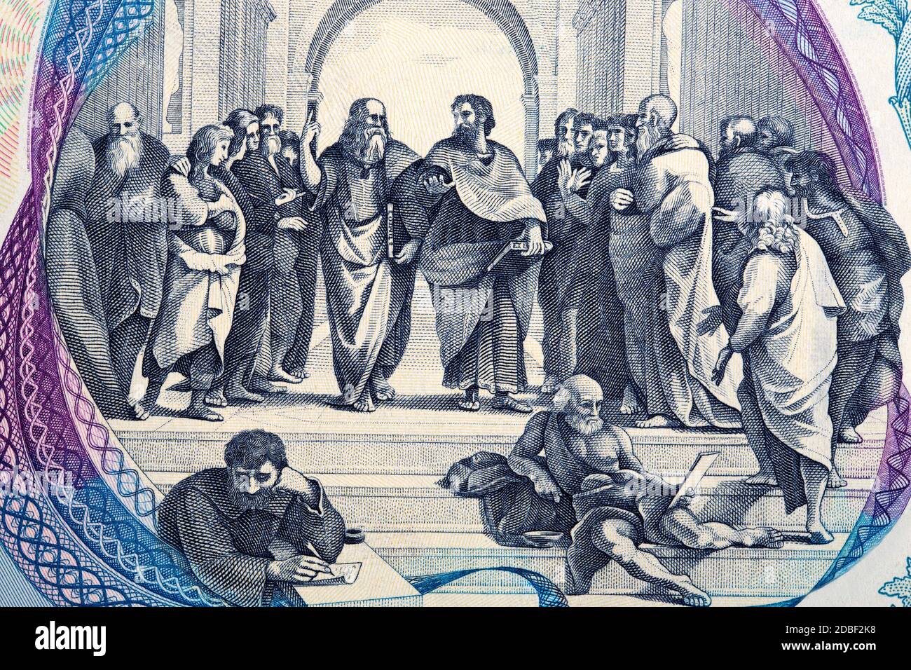 Fresque de l'école d'Athènes de vieux fonds italiens Banque D'Images