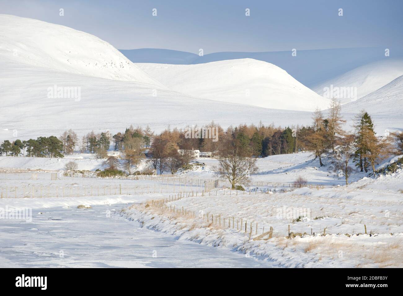 Paysage enneigé de Glen Isla en Écosse. Banque D'Images