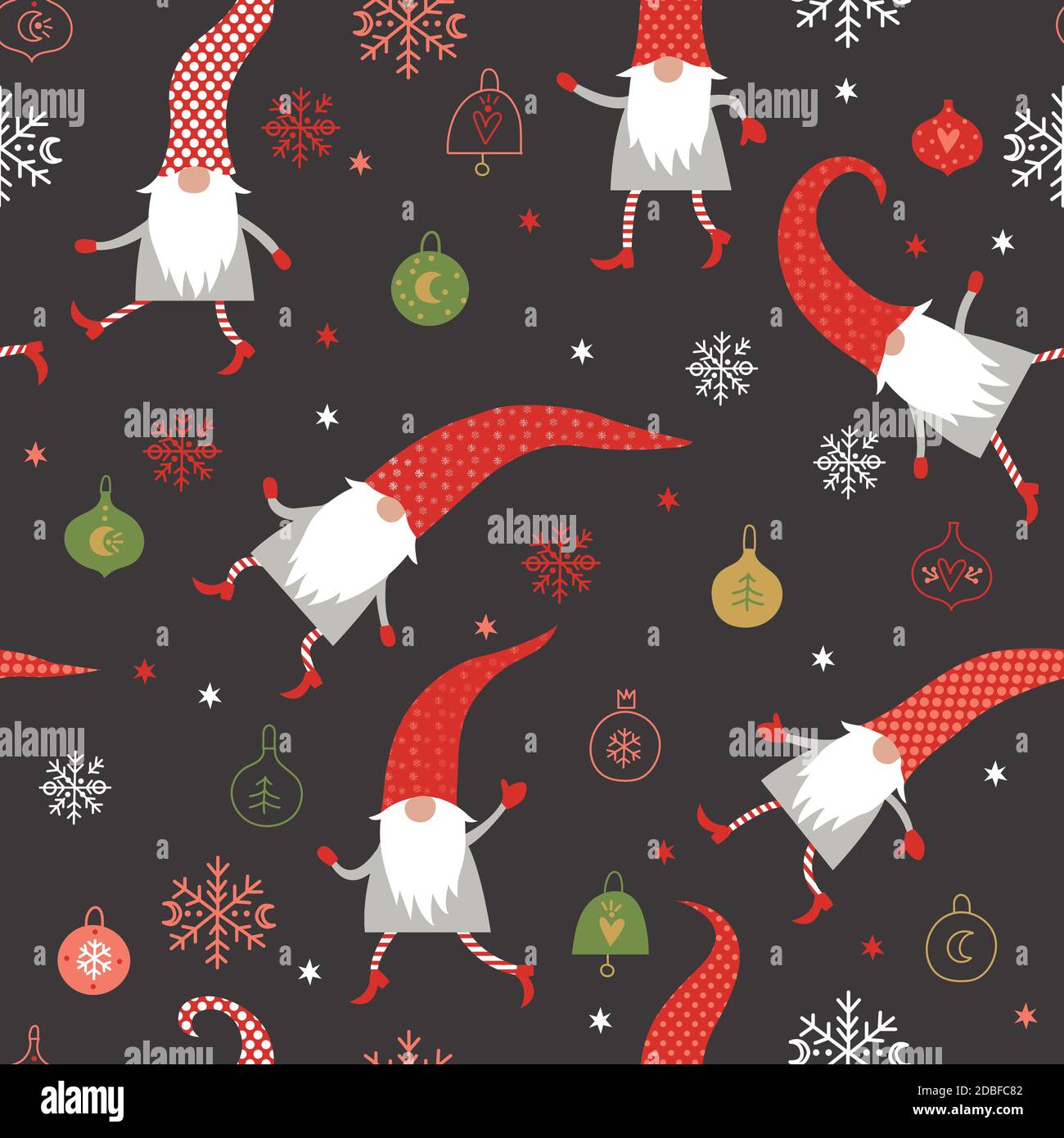 Motif de Noël sans couture, jolis nains de Noël en chapeaux rouges Illustration de Vecteur