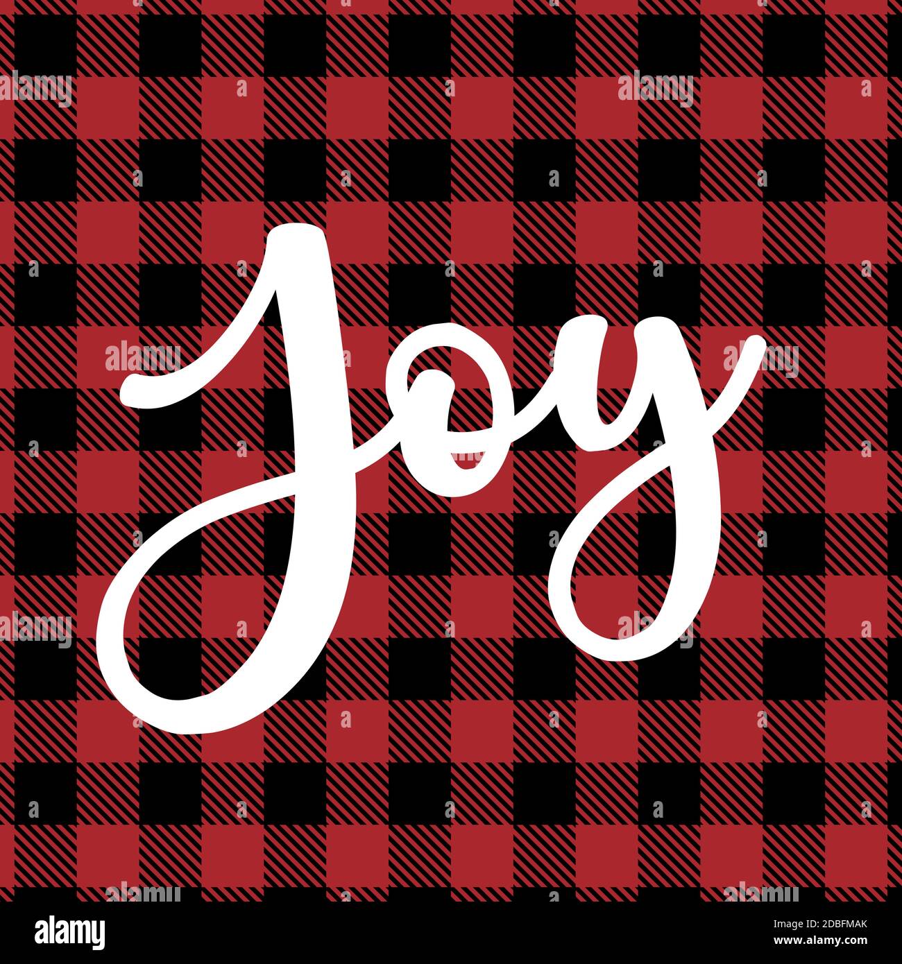 Joy - le mot de Noël sur le tartan rouge et noir écossais écossais sans couture motif. Carte de vœux Thanksiving. Message d'accueil motif buffle de couleur hivernale pour XMA Illustration de Vecteur