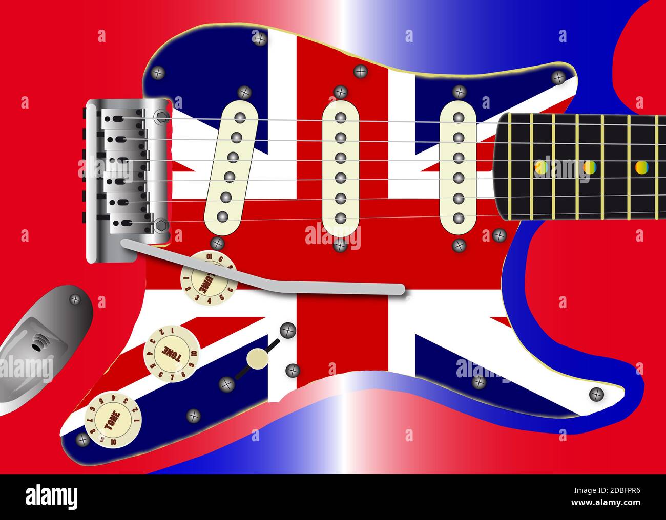 Une guitare électrique à corps solide traditionnelle avec une plaque à  gratter Union Jack et une couleur rouge blanc et bleu Photo Stock - Alamy