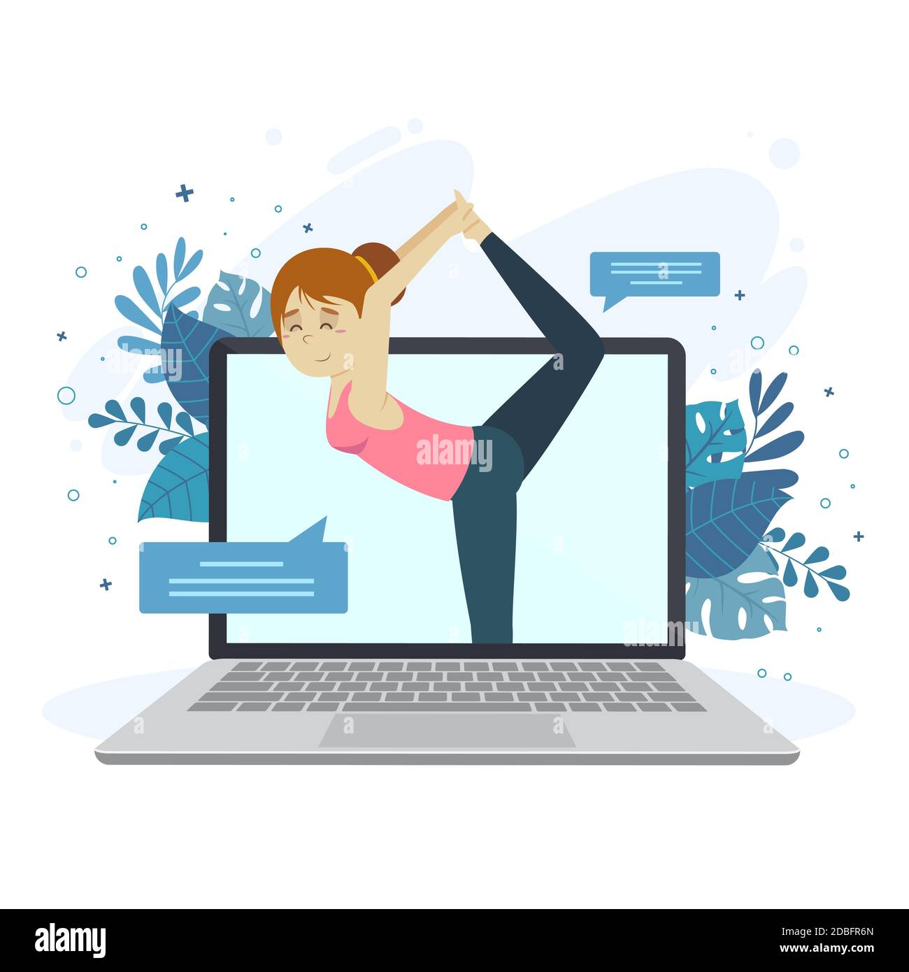 Concept de cours de yoga en ligne avec illustration vectorielle pour femme et ordinateur portable Illustration de Vecteur