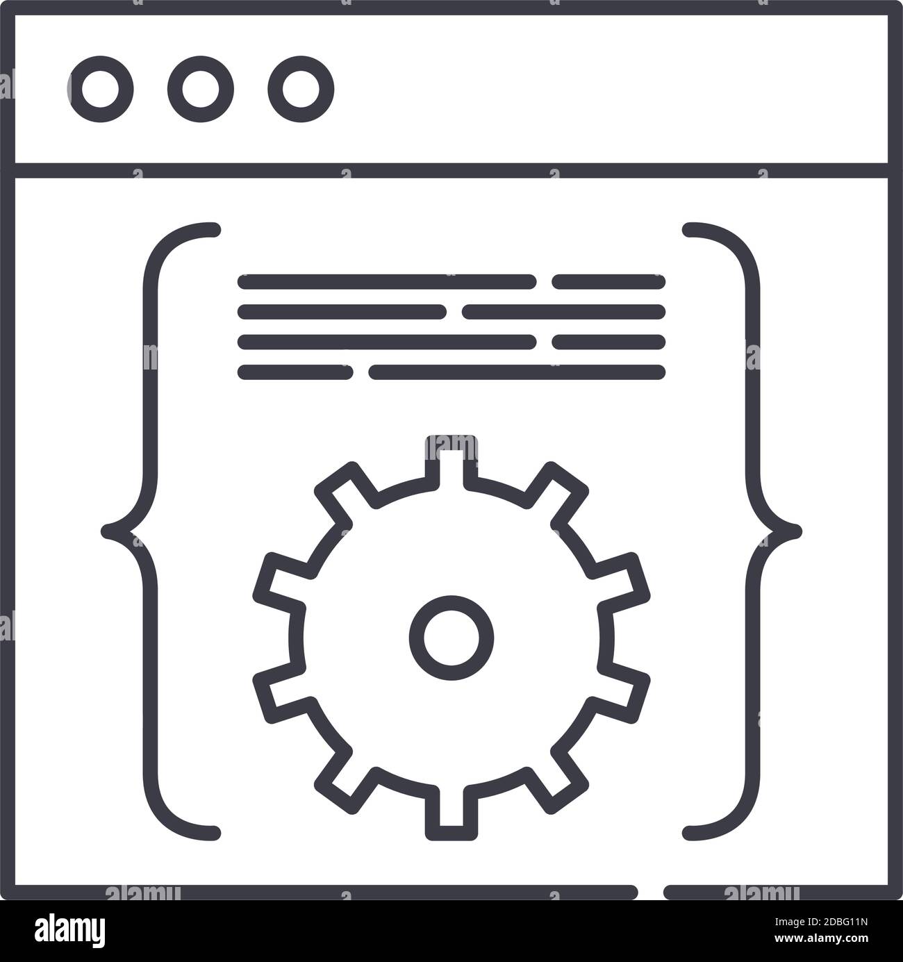 Icône du logiciel de code, illustration isolée linéaire, vecteur de ligne mince, signe de conception Web, symbole de concept de contour avec contour modifiable sur fond blanc. Illustration de Vecteur