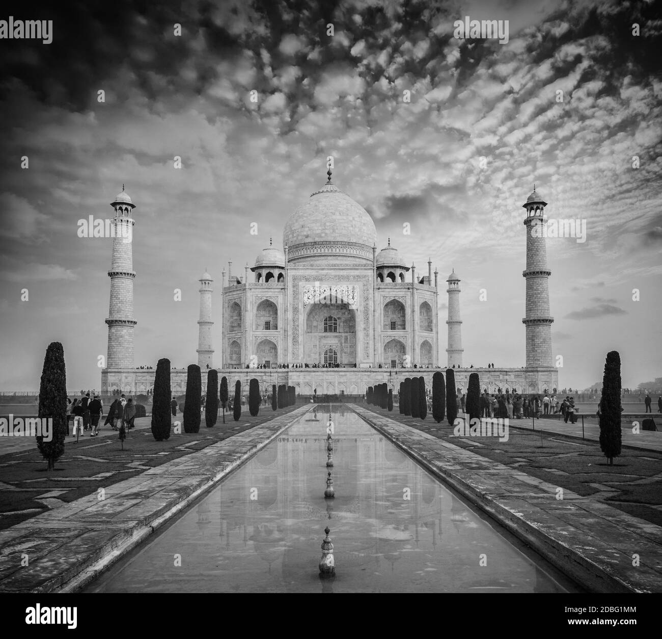 Taj Mahal - site indien célèbre. Agra, Uttar Pradesh, Inde. Version noir et blanc Banque D'Images