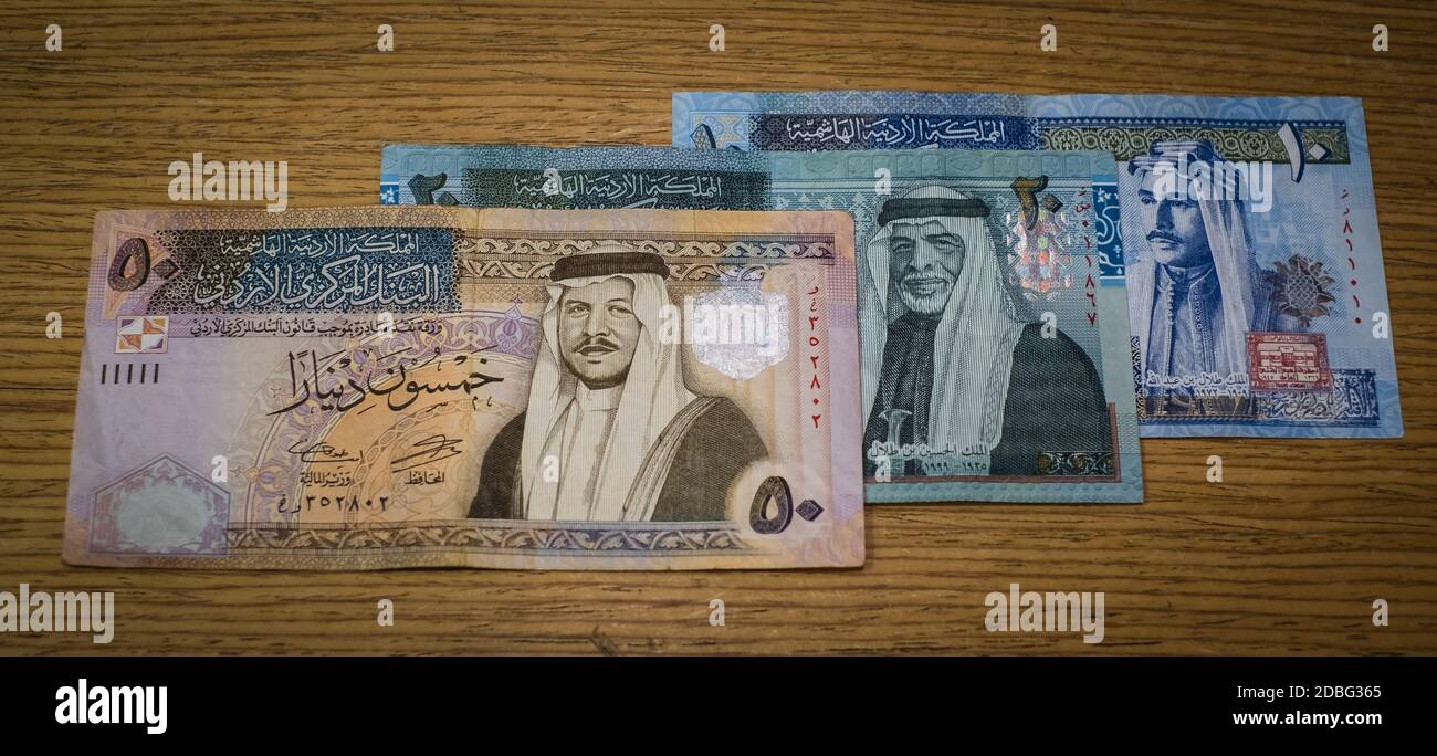 Argent dinar jordanien.Billets en monnaie nationale de Jordanie. Banque D'Images