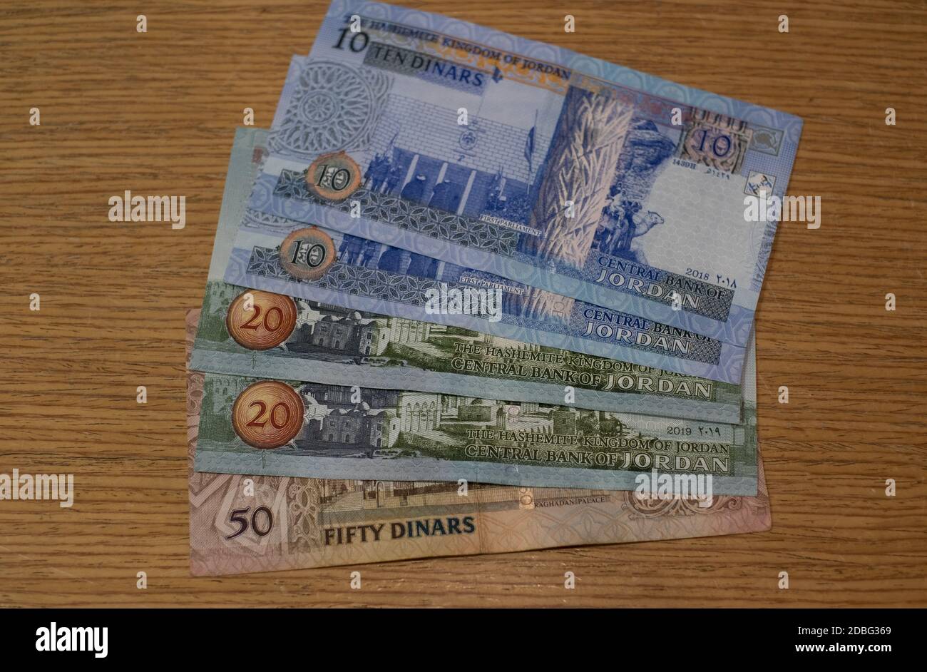 Argent du papier dinar jordanien.Billets en monnaie nationale de Jordanie. Banque D'Images