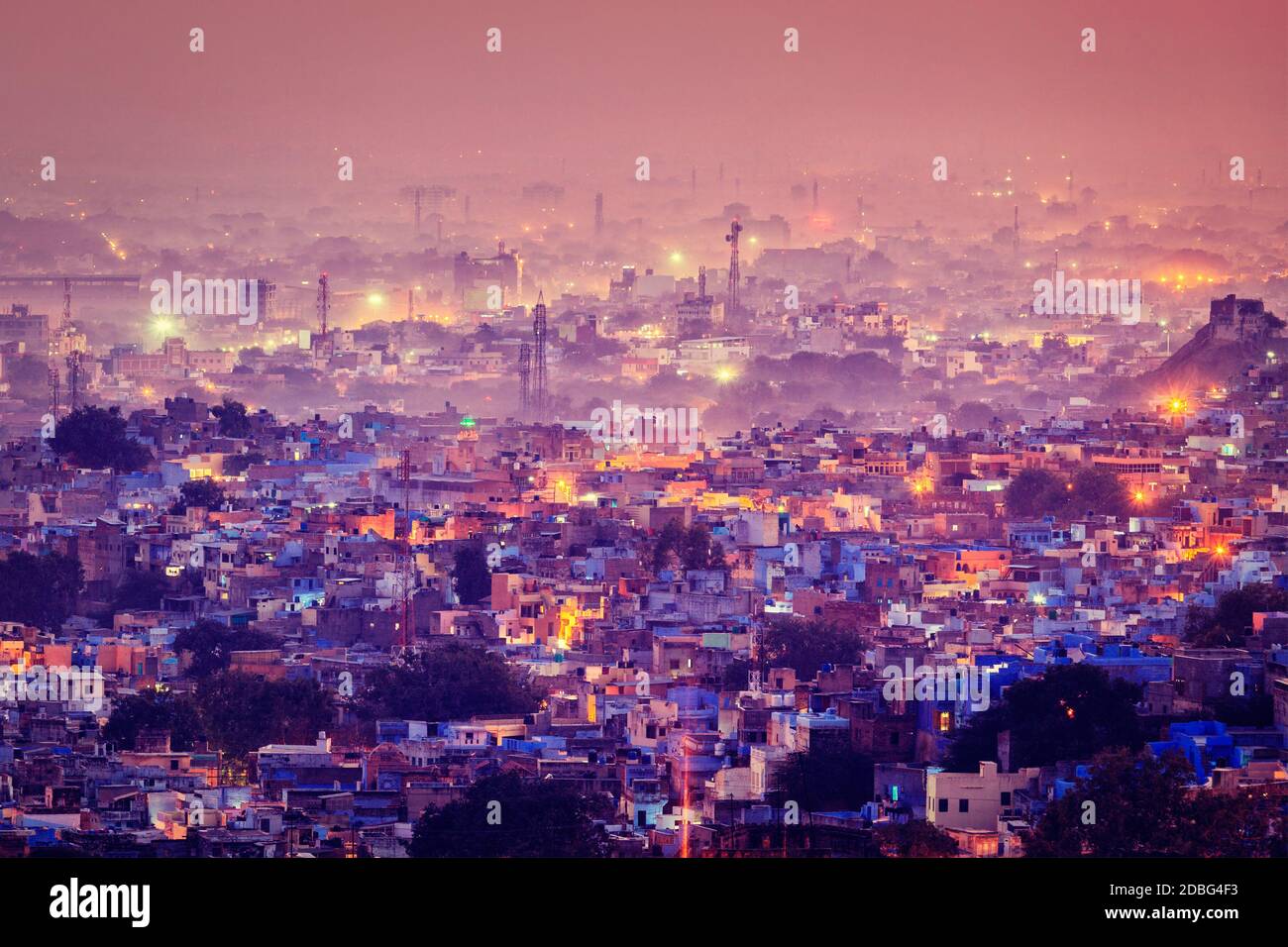 Image style hippster filtre style rétro de Jodhpur (Alias Blue City en raison des maisons de Brahmin peintes en bleu vif Autour de Mehrangarh fort dans le th Banque D'Images