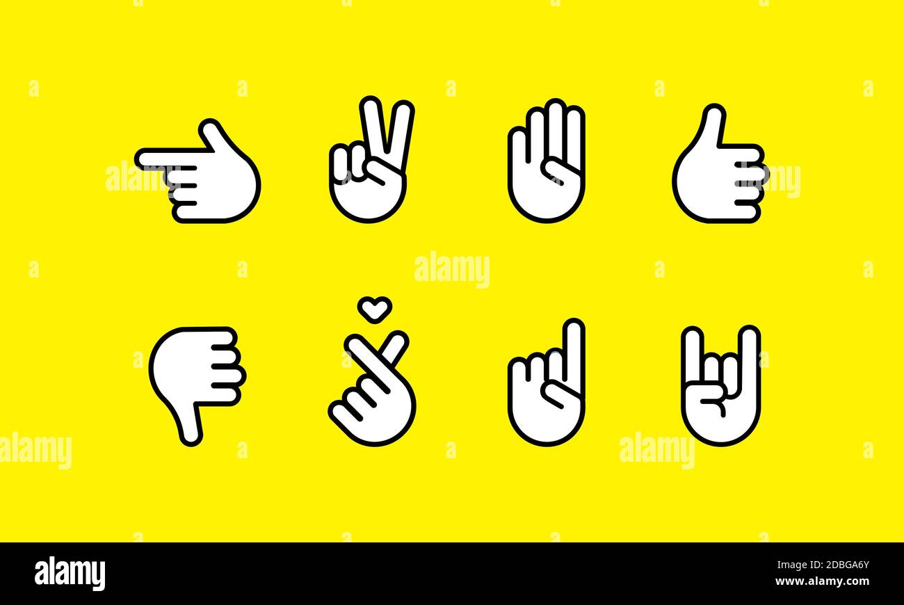 Mouvements de la main et jeu d'icônes de la ligne de langue des signes. Vecteur sur arrière-plan isolé. SPE 10 Illustration de Vecteur
