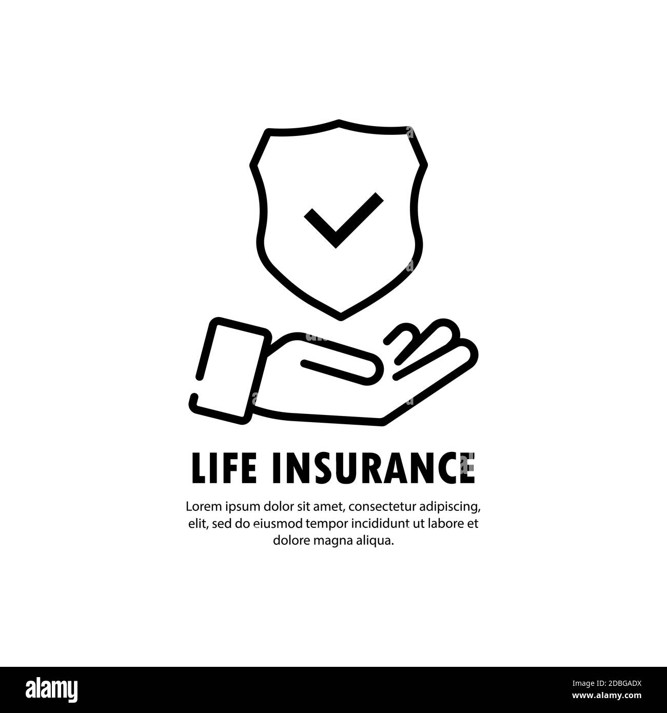 Services de police d'assurance vie conception conceptuelle. Mains tenant la protection d'assurance avec une coche. Vecteur sur fond blanc isolé. SPE 10 Illustration de Vecteur