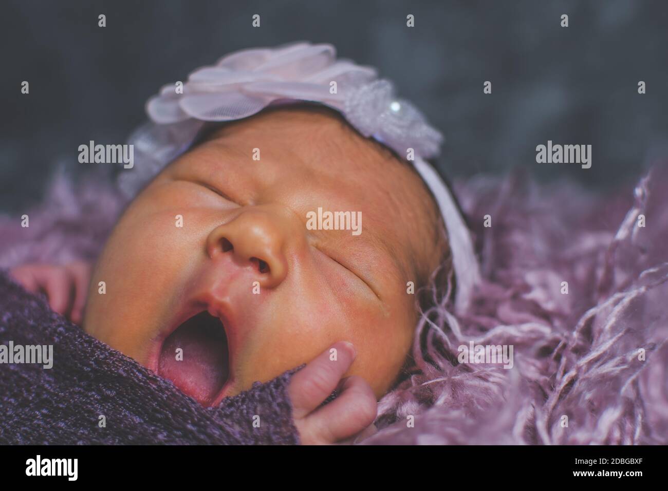 Jeune fille nouveau-né photographiée dans le confort de sa propre maison. Banque D'Images