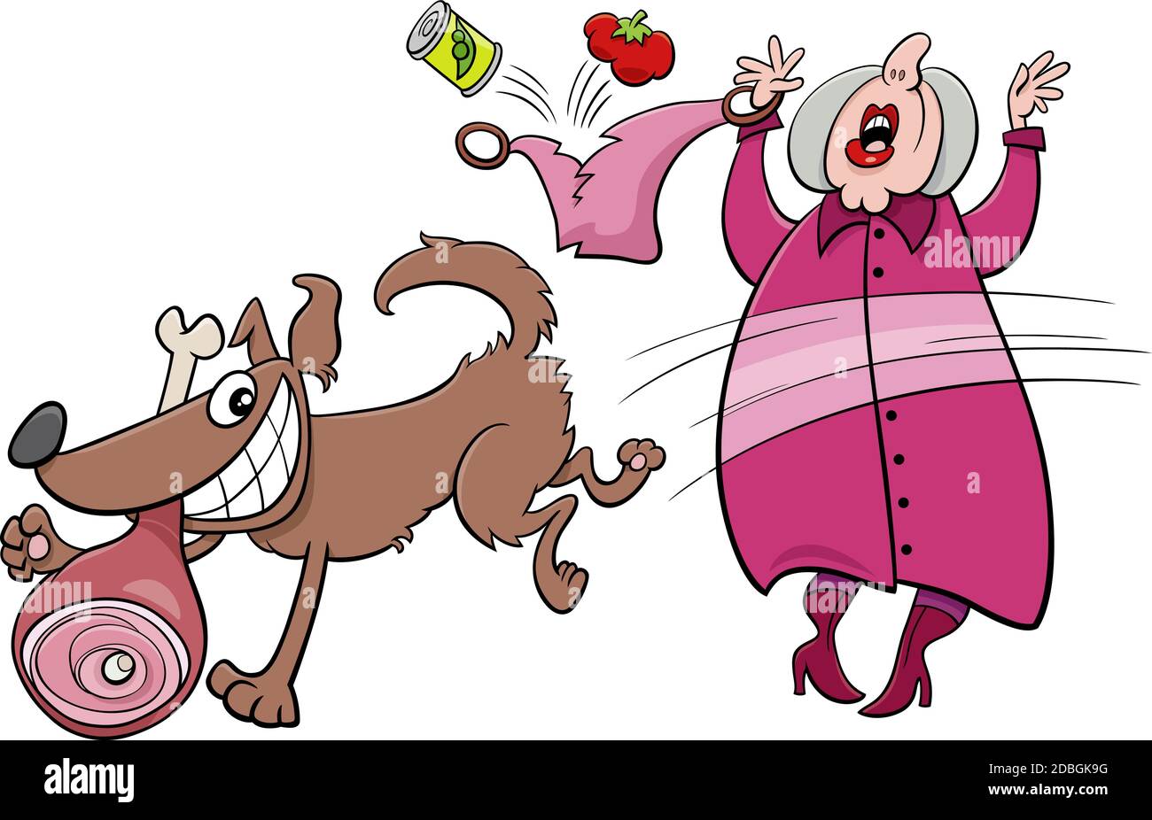 Illustration de dessin animé de chien méchant drôle de jambon d'un vieille dame Illustration de Vecteur