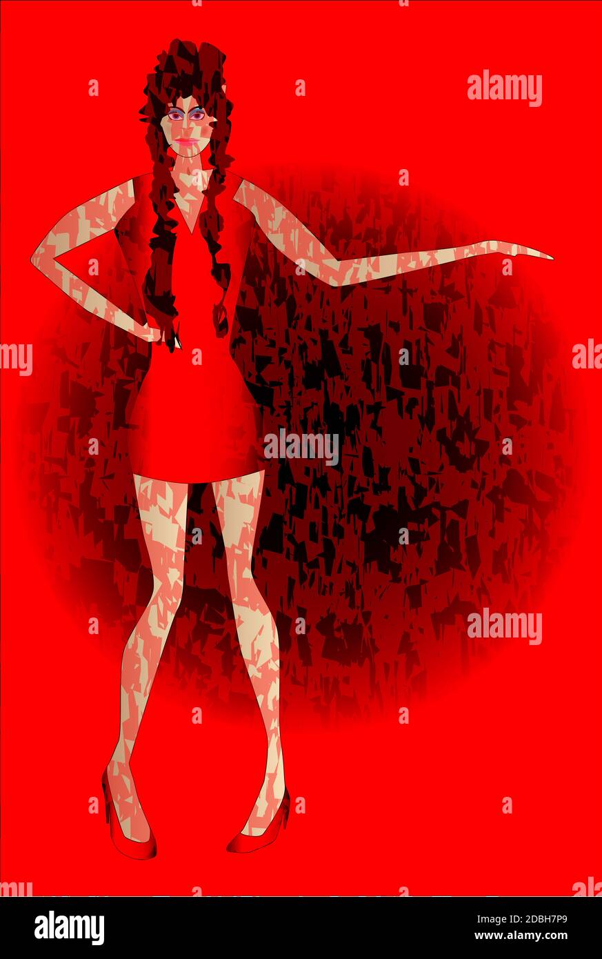 Un danseur sur fond de grunge rouge. Banque D'Images