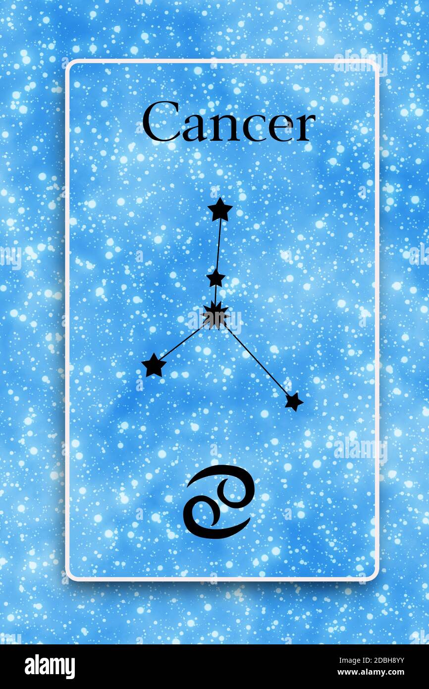 Carte avec constellation astrologique et symbole du zodiaque du cancer Banque D'Images