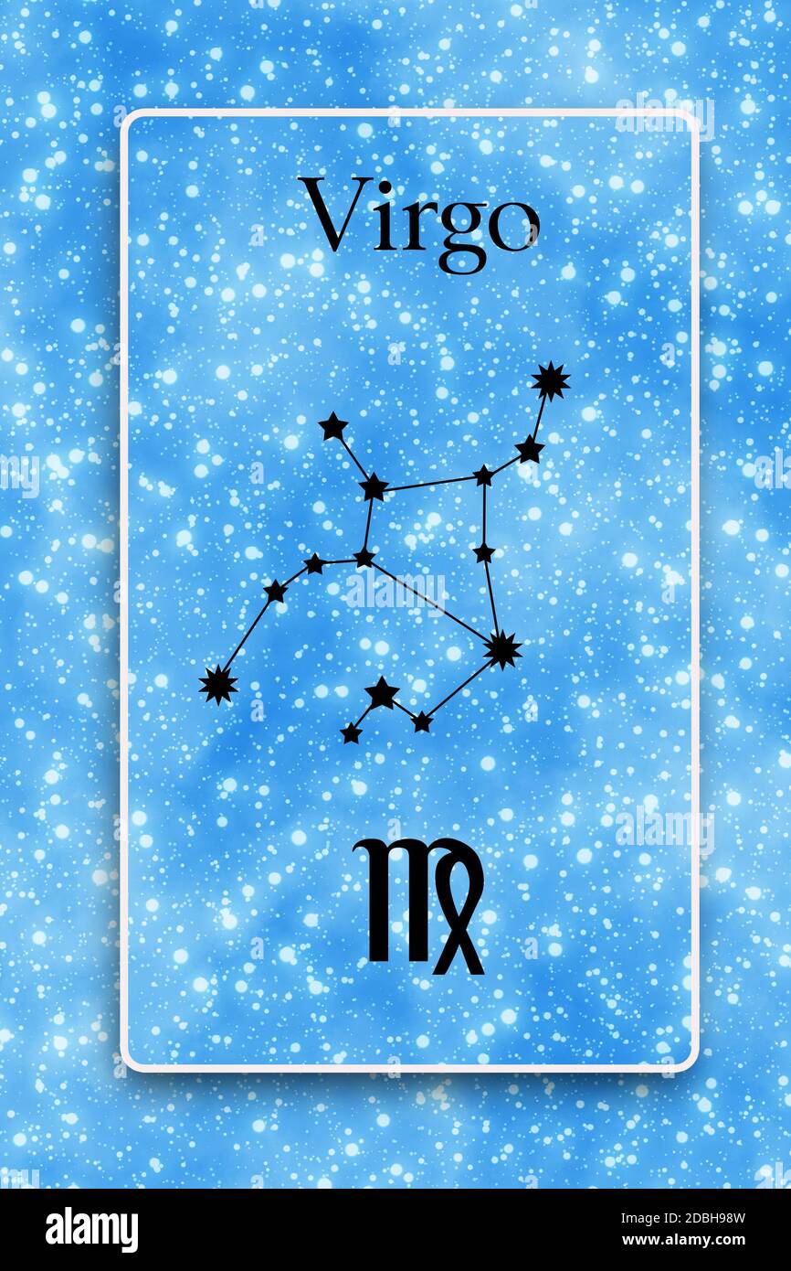 Carte avec constellation astrologique et symbole zodiaque de Vierge Banque D'Images