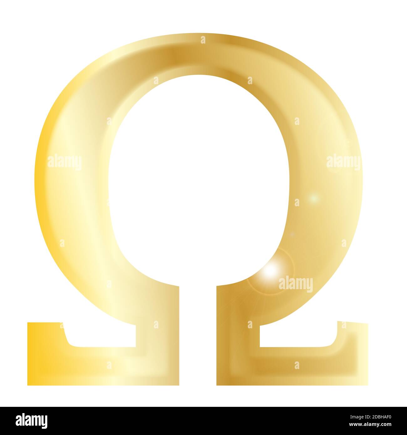 Omega- une lettre de l'alphabet grec isolé sur un fond blanc. Banque D'Images