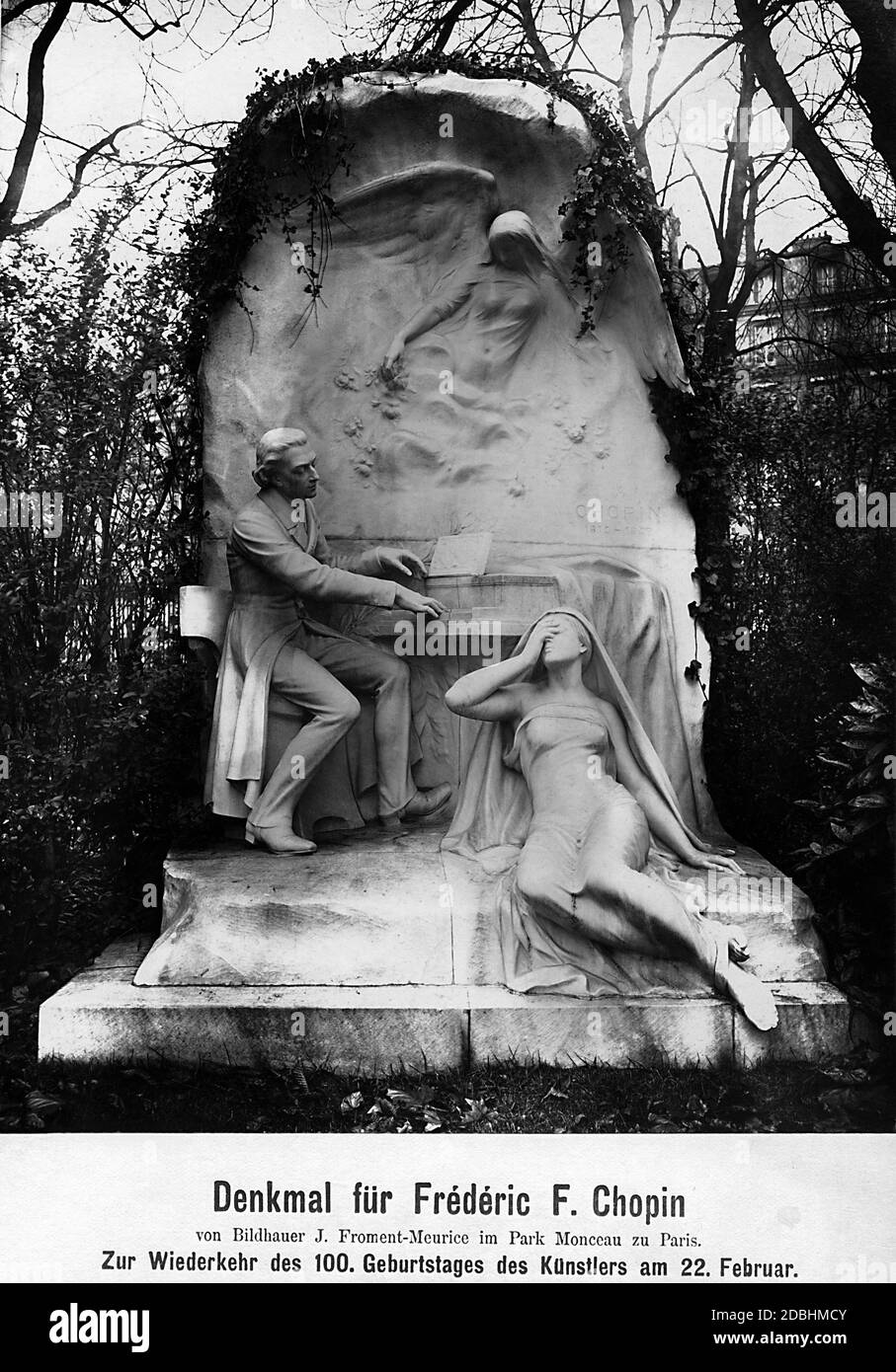 Un monument à Frédéric Chopin par le sculpteur J. Froment-Meurice dans le Parc Monceau à Paris. Photo non datée. Banque D'Images