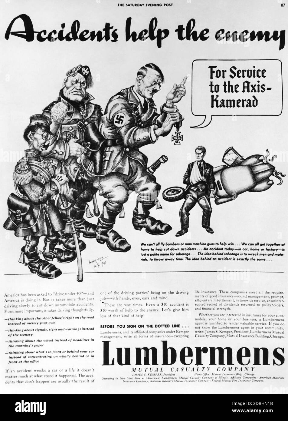 Une caricature dans le Saturday Evening Post montre Tenno Hirohito, Benito Mussolini et Adolf Hitler en 1942. Banque D'Images