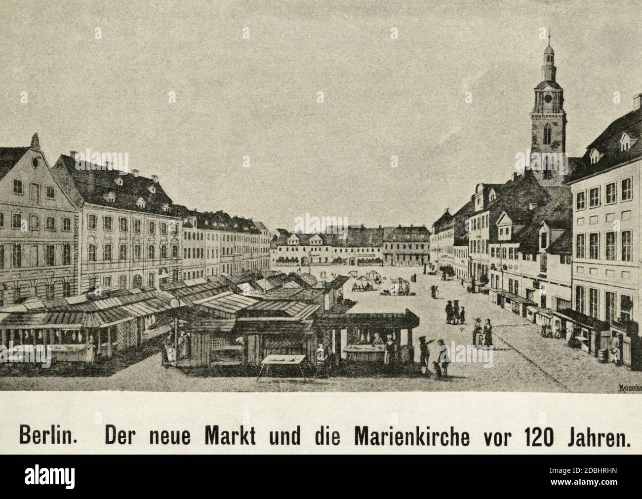 La gravure montre le Neuer Markt et l'église Sainte Marie (à droite) à Berlin-Mitte. Photo non datée, probablement prise autour de 1800. Banque D'Images