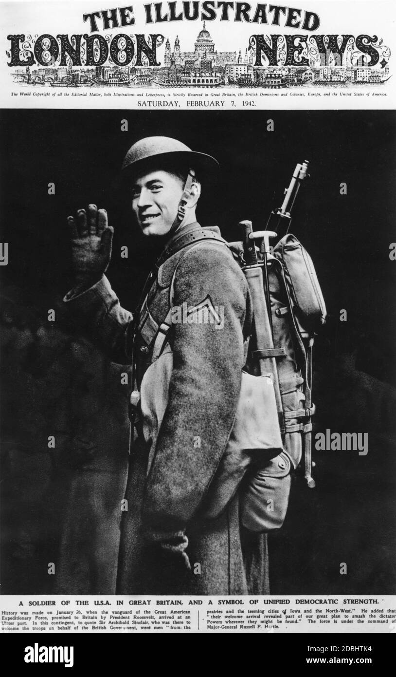 'Photo d'un soldat du corps expéditionnaire américain en équipement complet sur la première page de la ''Illustrated London News''.' Banque D'Images